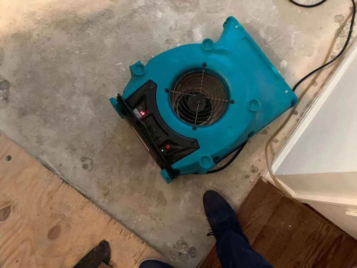Air mover drying subfloor during Leak Detection & Repair in Seminole